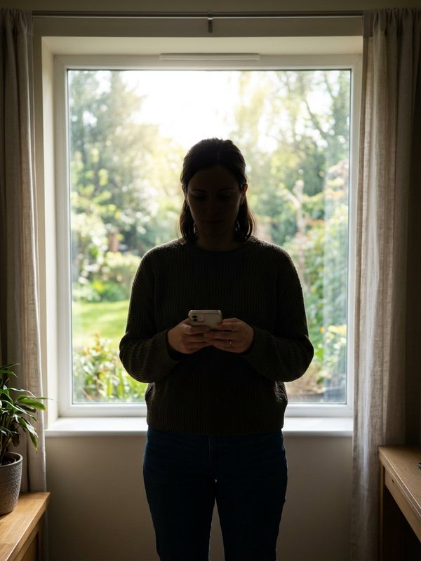 Woman in silhouette against a bright window